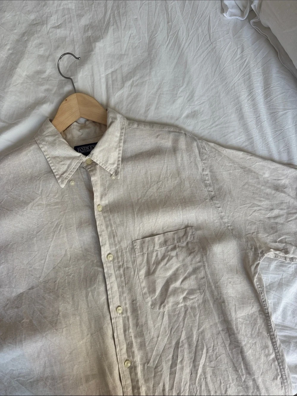 Vintage Lands’ End 100% Linen Button Down in Oat, size M